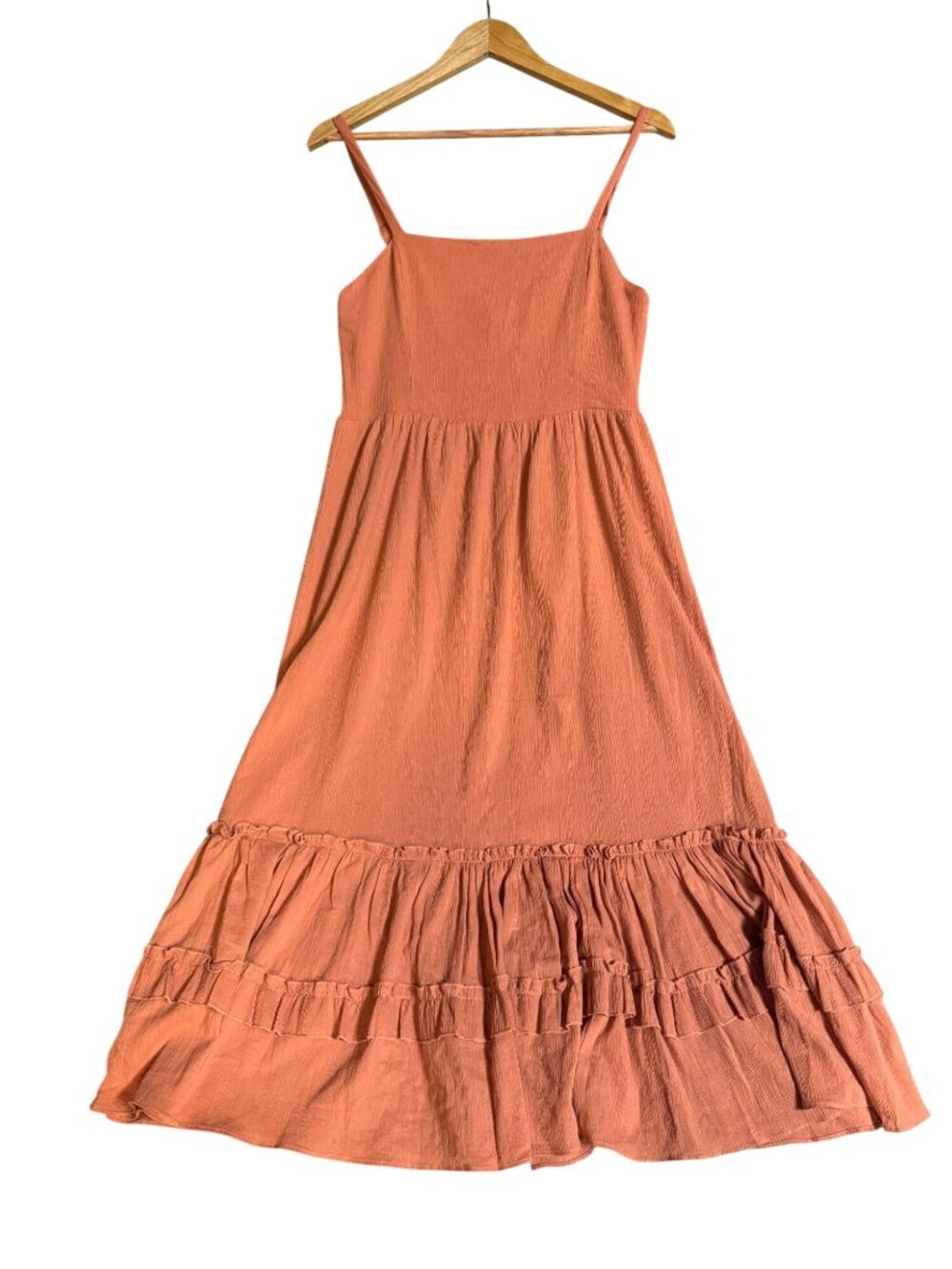 Lush Women’s Maxi Dress Burnt Orange Size M Tiered Ruffles Smocked Boho Summer